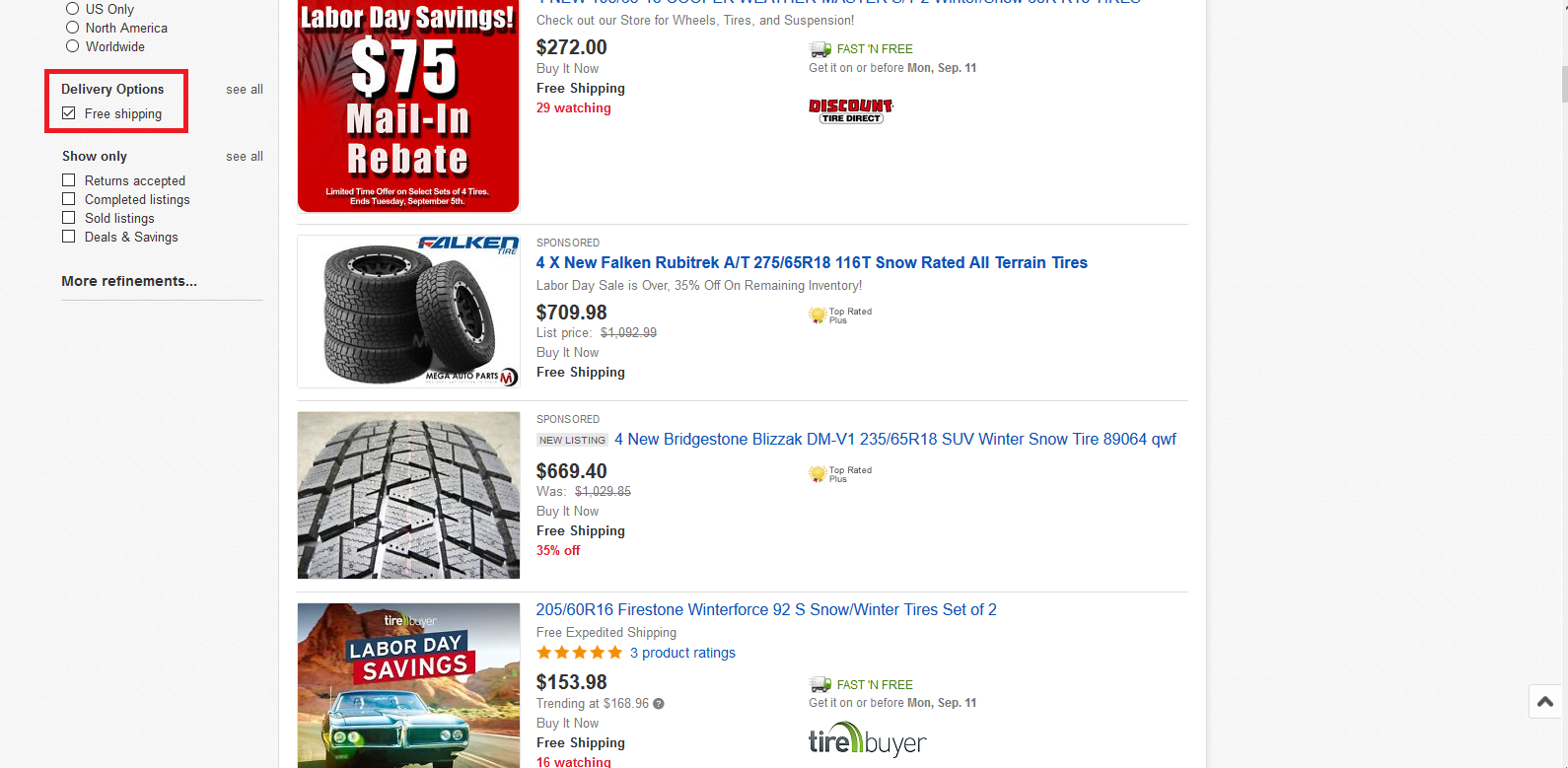 How To Offer Free Shipping And Still Make Money - snow tires on ebay with free shipping the most straightforward way to make money